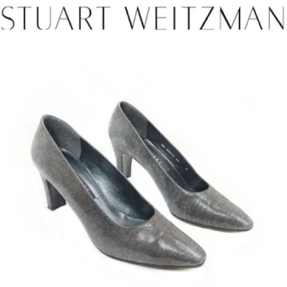Stuart Weitzman Snake Print Gray Heels 8 AA
